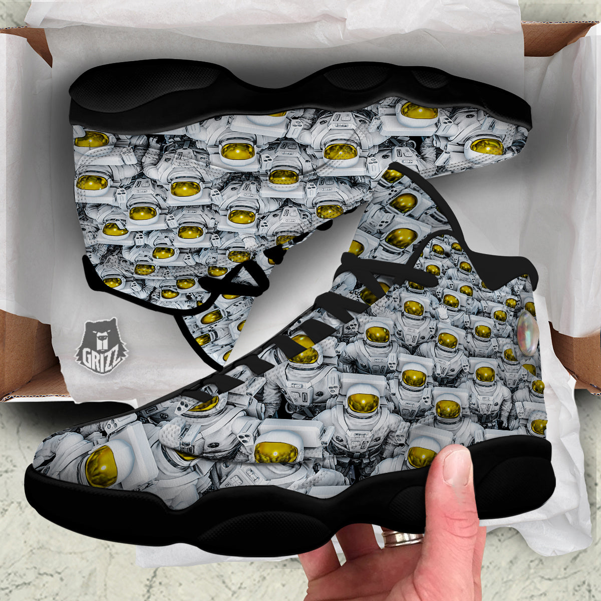 Astronauts Group Print Black Basketball Shoes-grizzshop