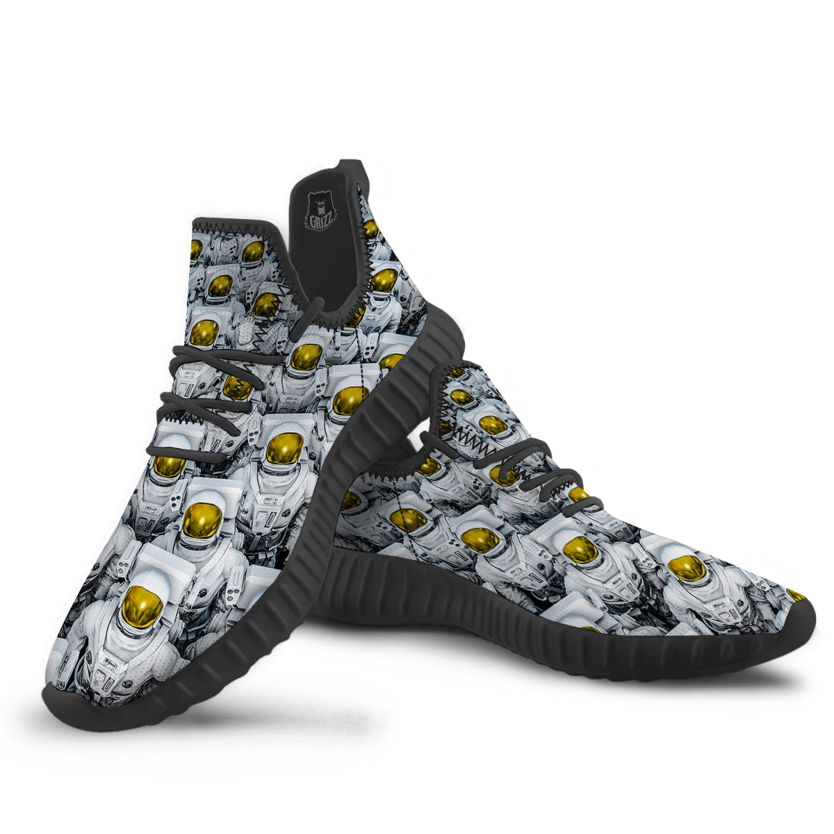 Astronauts Group Print Black Walking Shoes-grizzshop