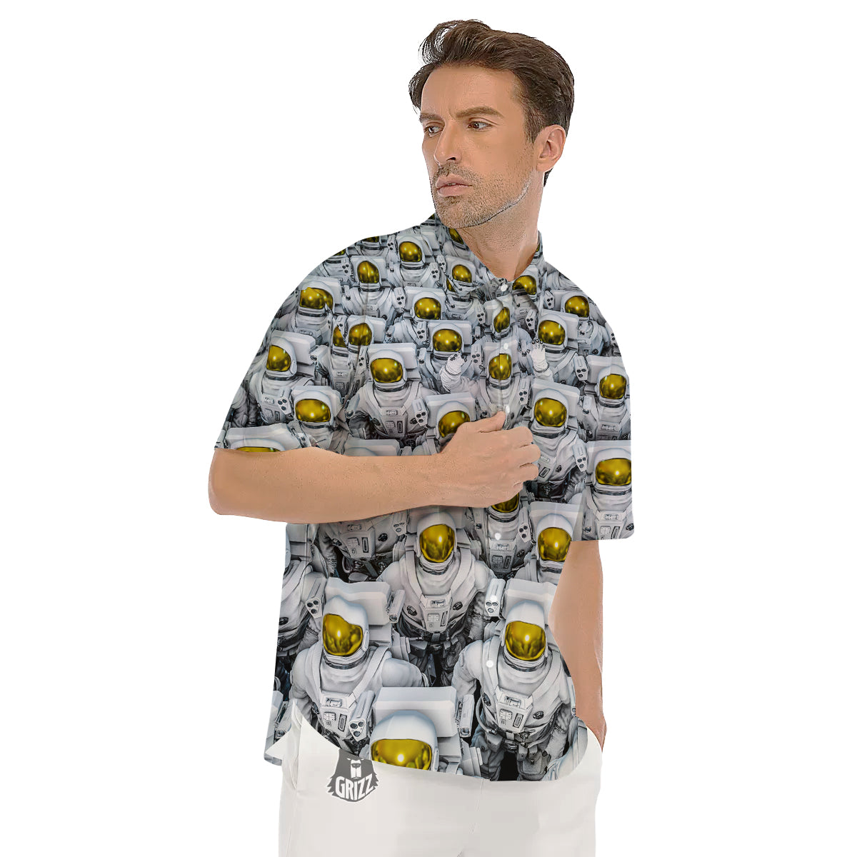 Astronauts Group Print Men's Short Sleeve Shirts-grizzshop