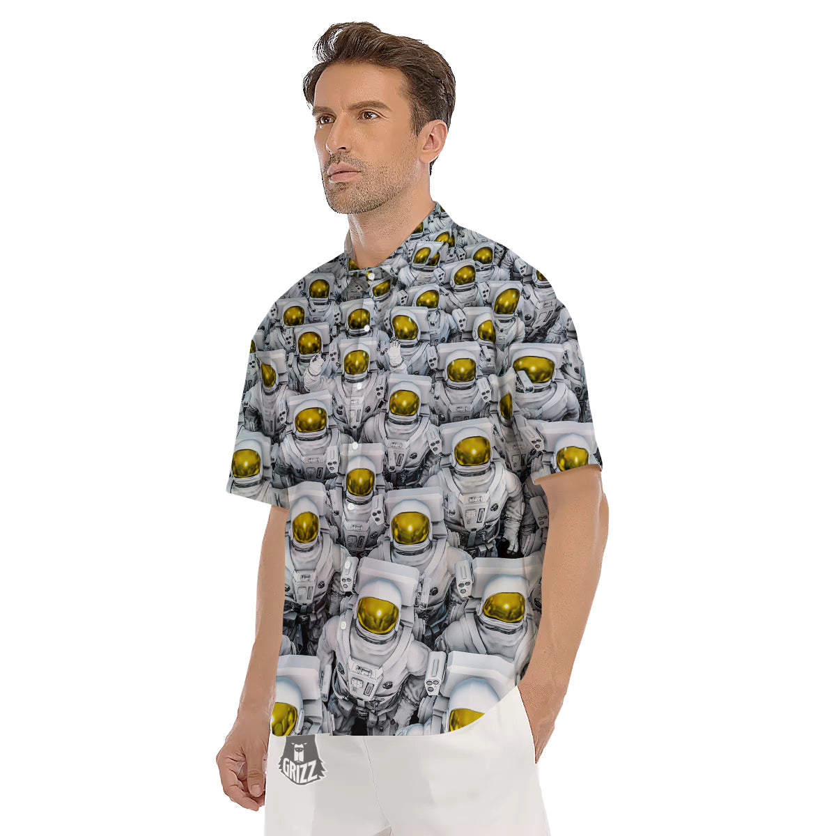 Astronauts Group Print Men's Short Sleeve Shirts-grizzshop