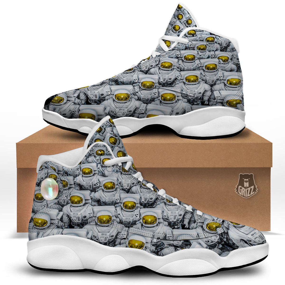 Astronauts Group Print White Basketball Shoes-grizzshop