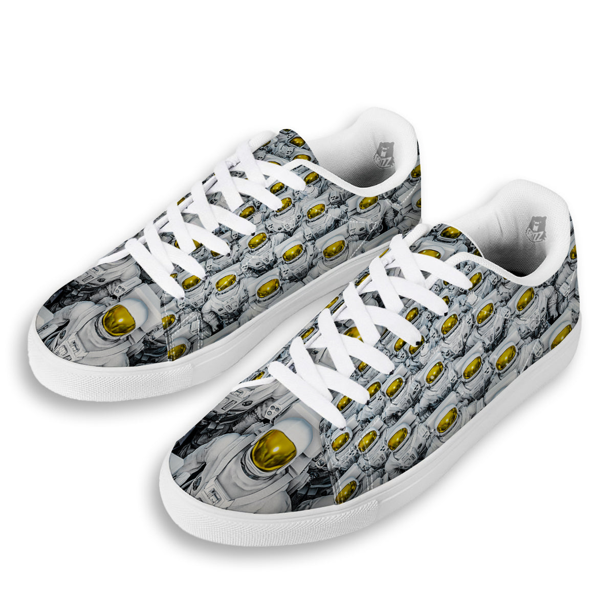 Astronauts Group Print White Low Top Sneakers-grizzshop