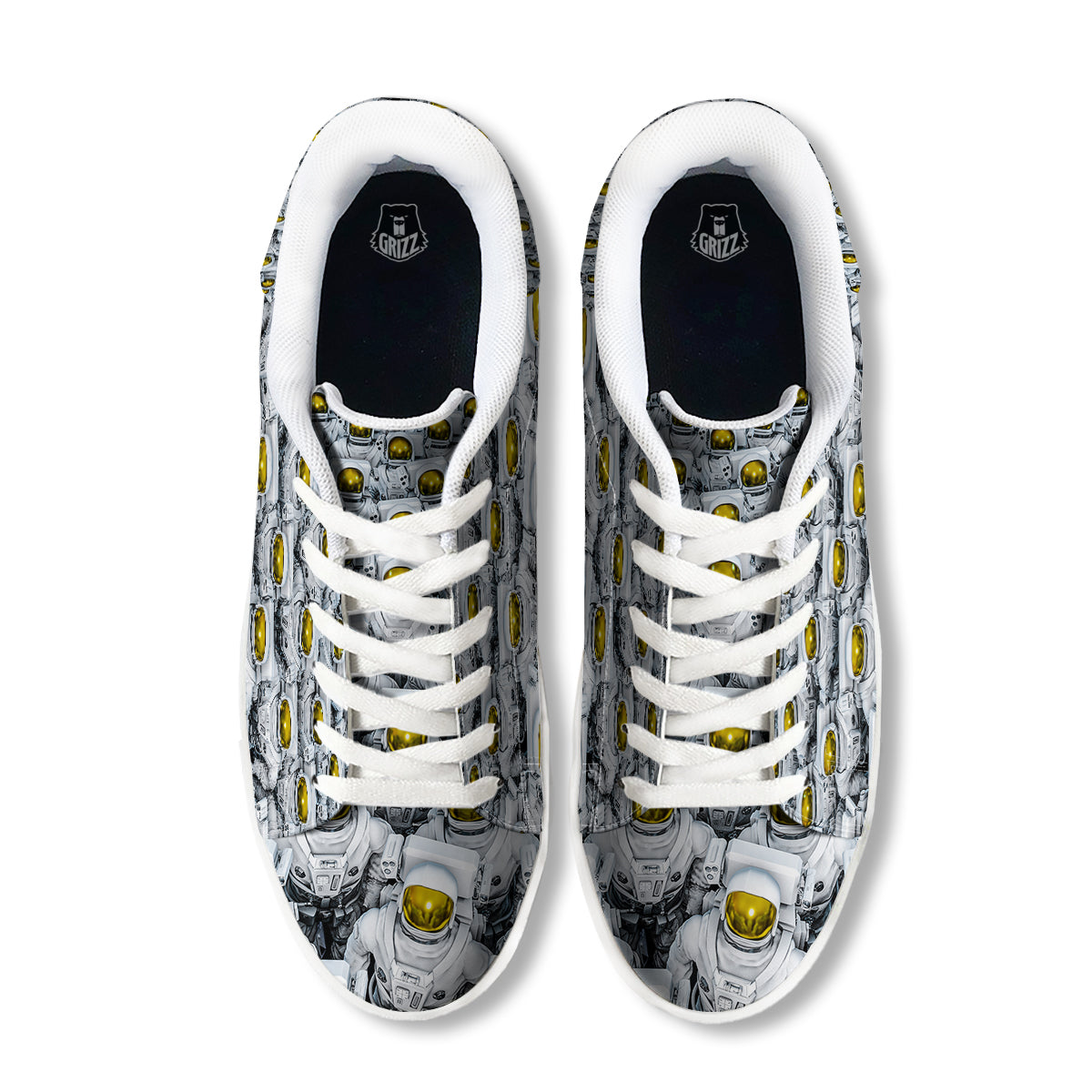 Astronauts Group Print White Low Top Sneakers-grizzshop
