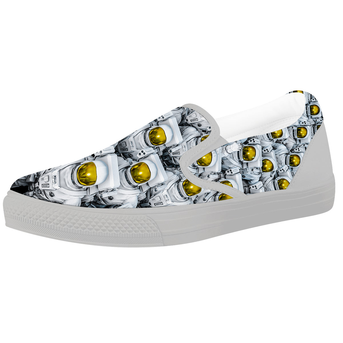 Astronauts Group Print White Slip On Shoes-grizzshop