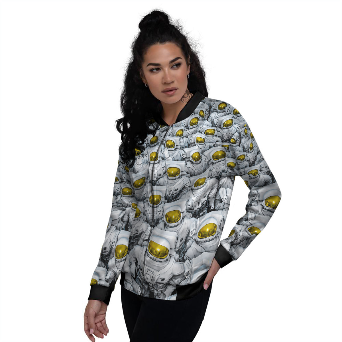 Astronauts Group Print Women's Bomber Jacket-grizzshop