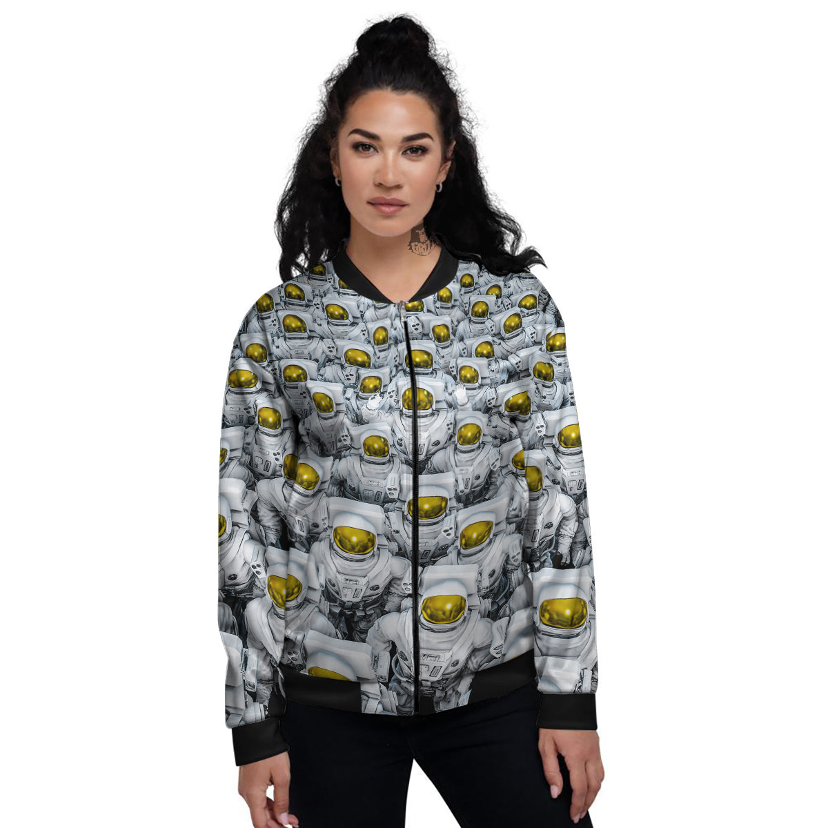 Astronauts Group Print Women's Bomber Jacket-grizzshop