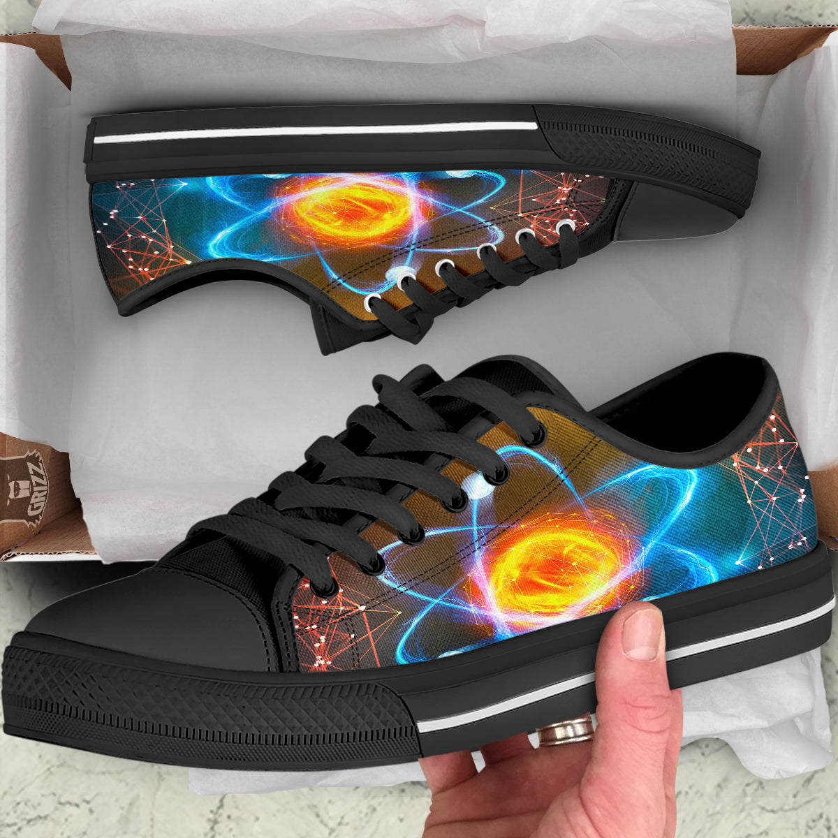 Atomic Structure Print Black Low Top Shoes-grizzshop