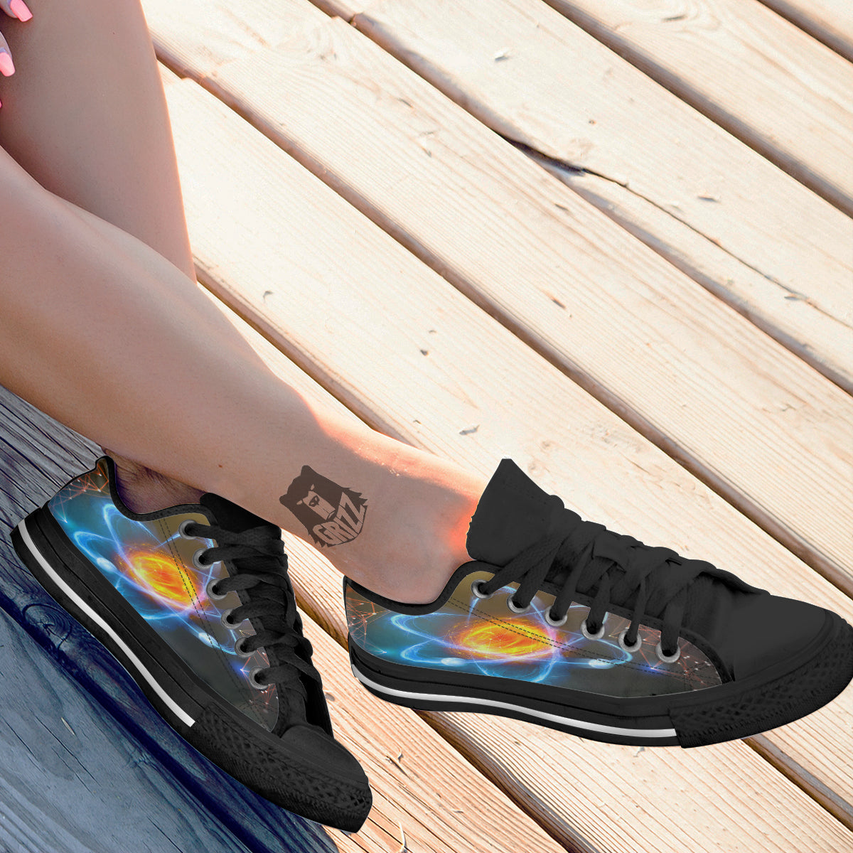 Atomic Structure Print Black Low Top Shoes-grizzshop