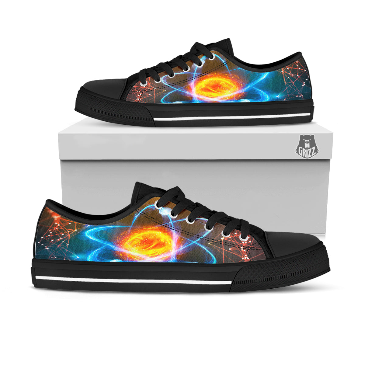 Atomic Structure Print Black Low Top Shoes-grizzshop