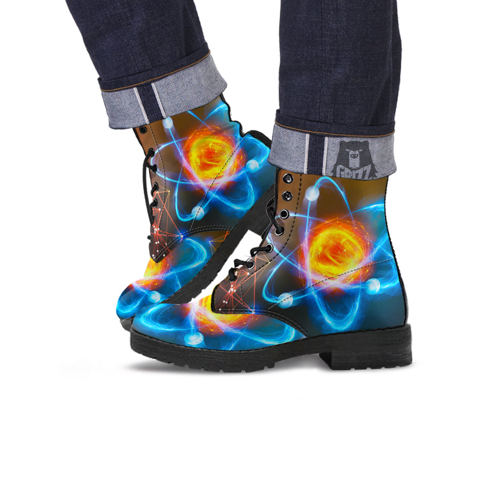 Atomic Structure Print Leather Boots-grizzshop