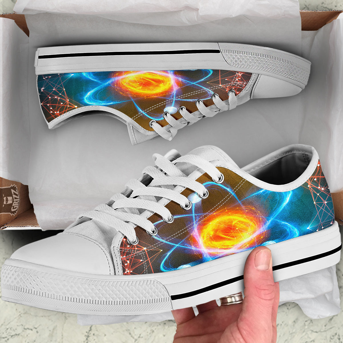 Atomic Structure Print White Low Top Shoes-grizzshop
