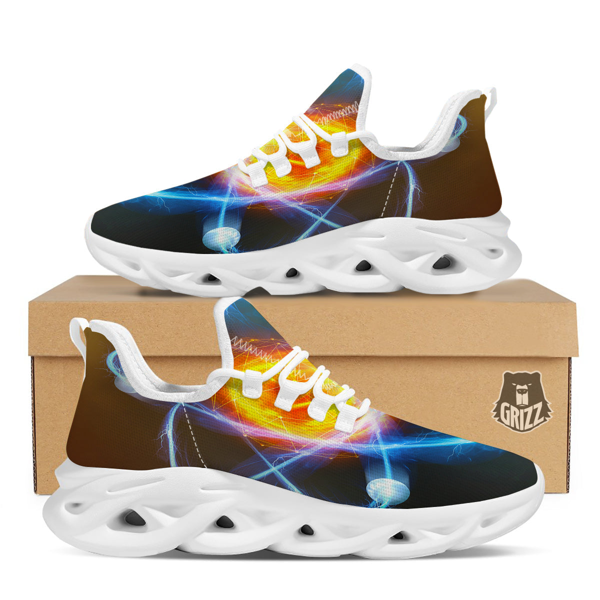 Atomic Structure Print White Running Shoes-grizzshop