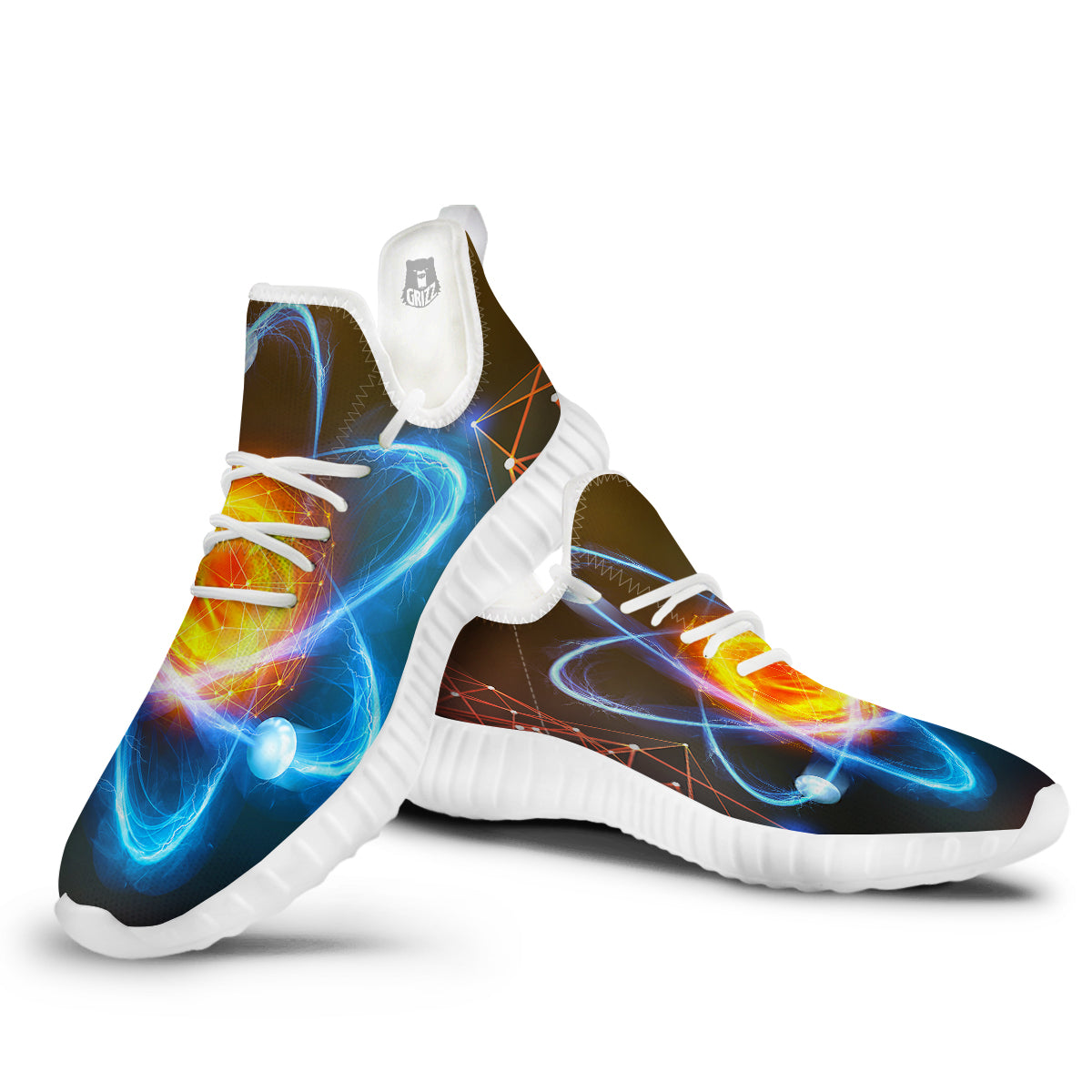 Atomic Structure Print White Walking Shoes-grizzshop