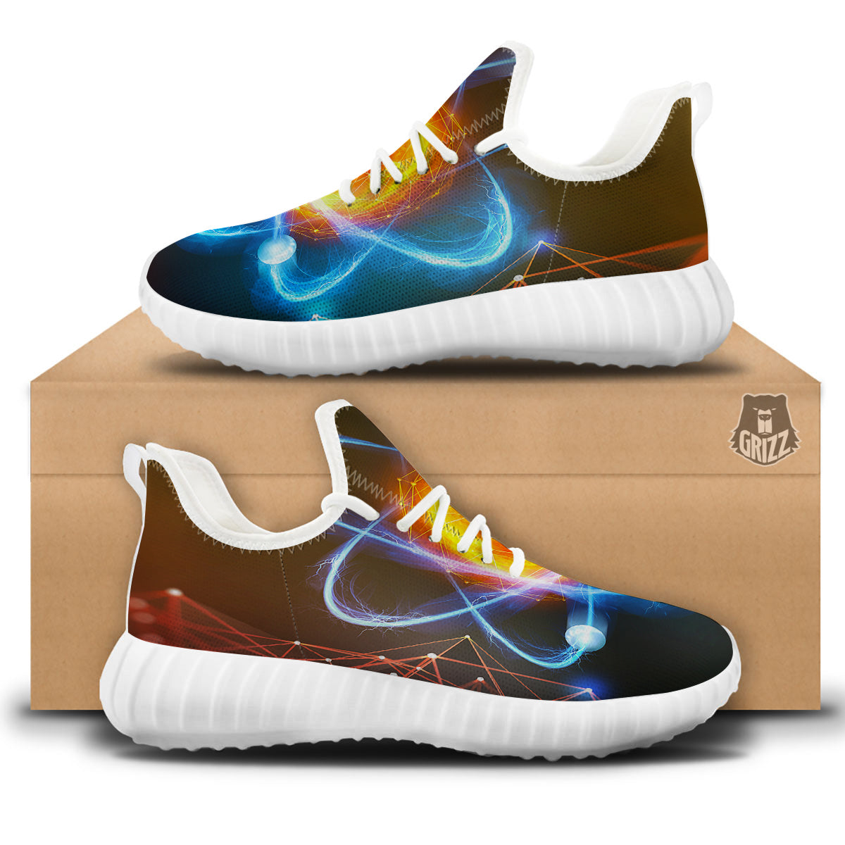 Atomic Structure Print White Walking Shoes-grizzshop