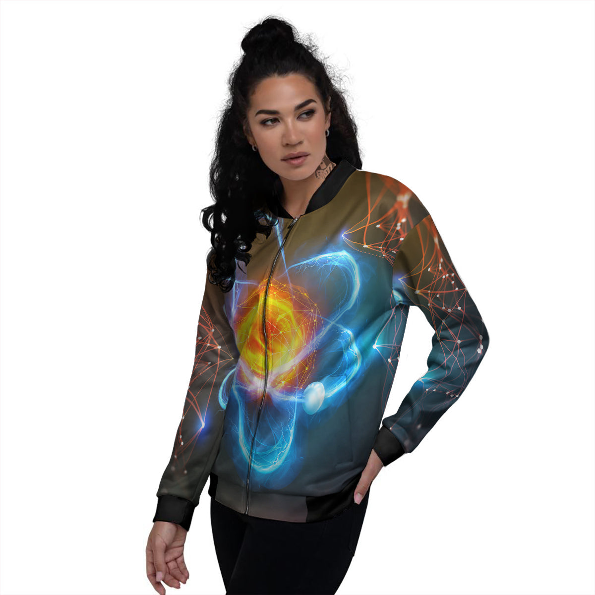 Atomic Structure Print Women's Bomber Jacket-grizzshop