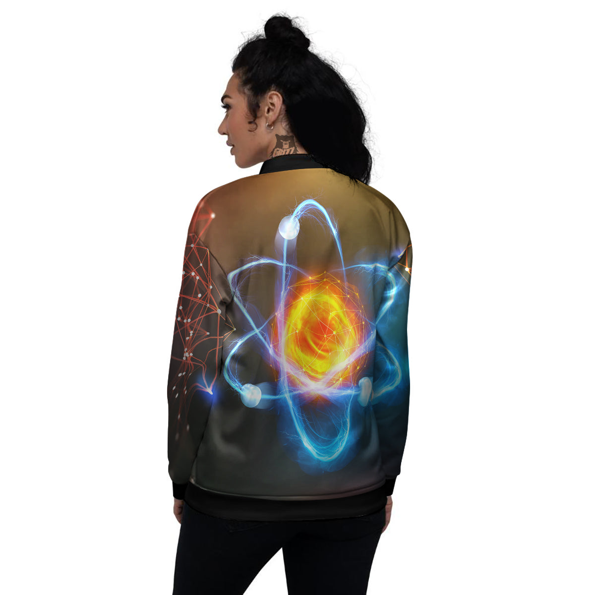 Atomic Structure Print Women's Bomber Jacket-grizzshop