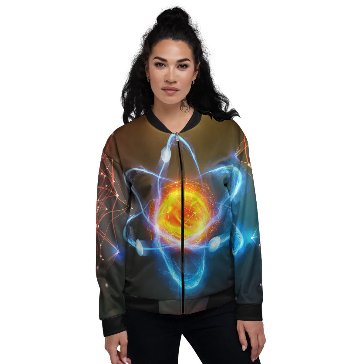 Atomic Structure Print Women's Bomber Jacket-grizzshop