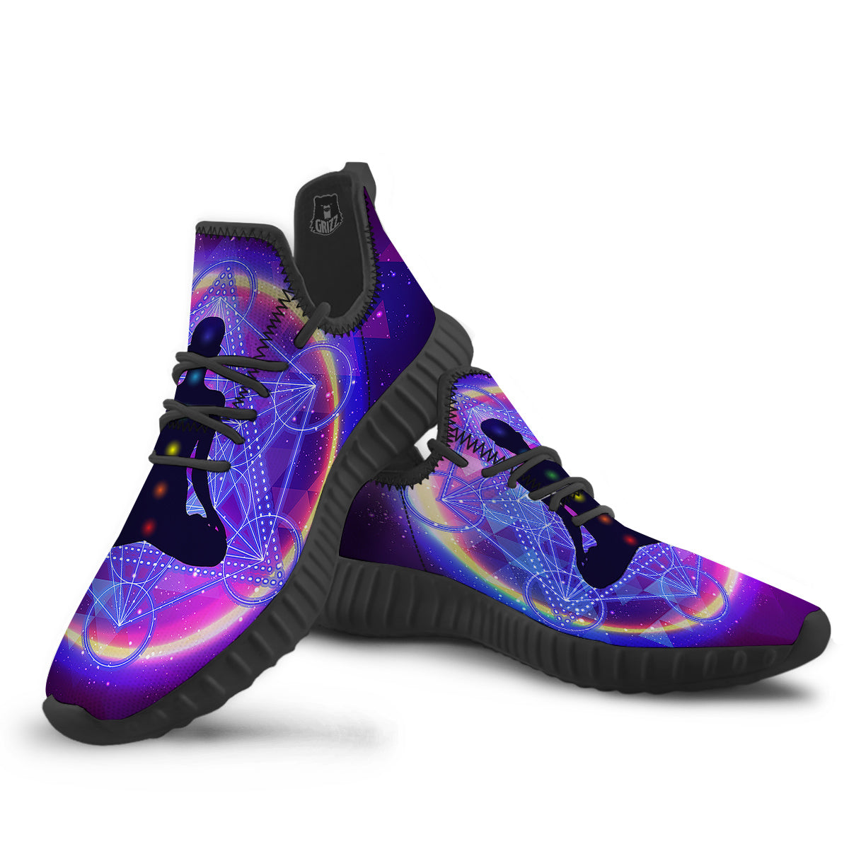 Aura Chakras Colorful Print Black Walking Shoes-grizzshop