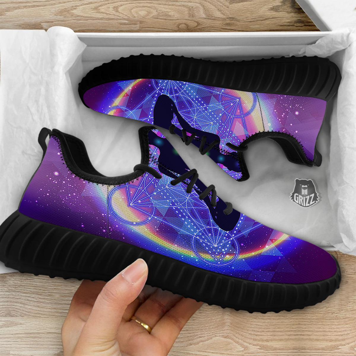 Aura Chakras Colorful Print Black Walking Shoes-grizzshop