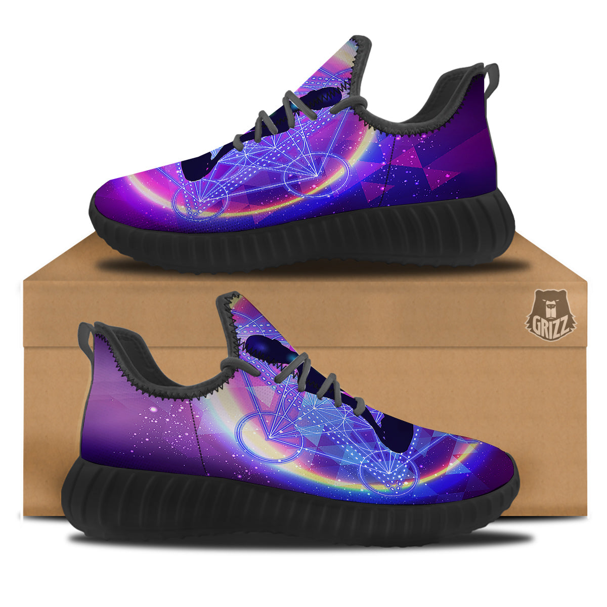 Aura Chakras Colorful Print Black Walking Shoes-grizzshop