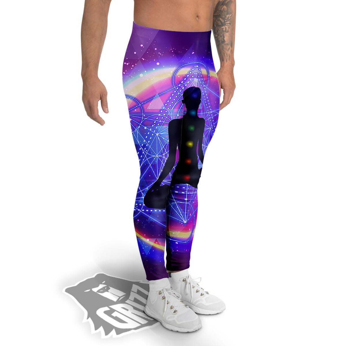 Aura Chakras Colorful Print Men's Leggings-grizzshop