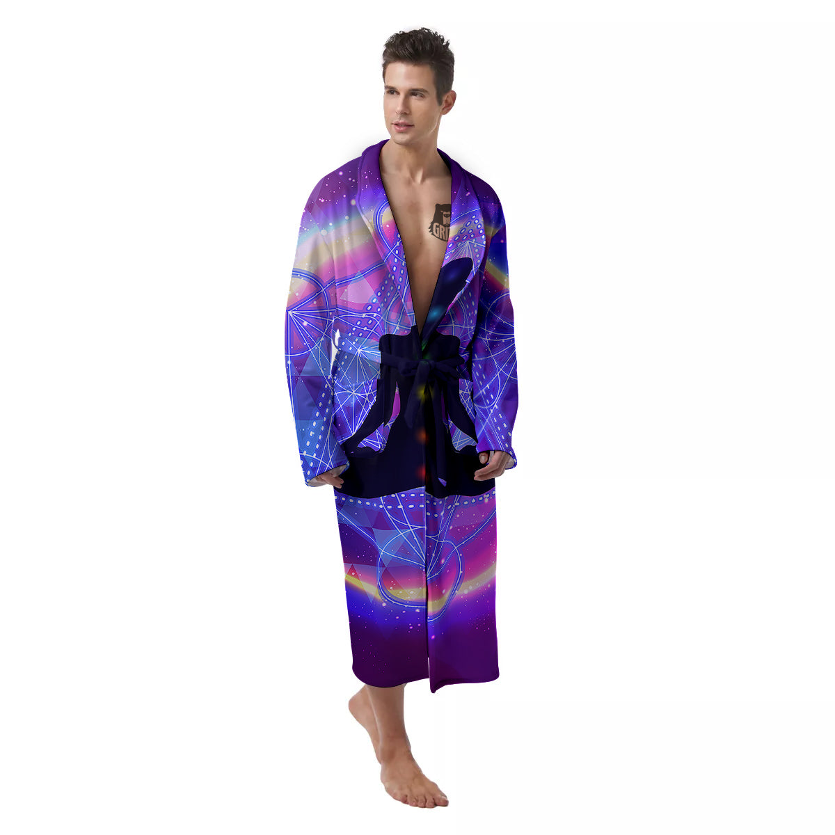 Aura Chakras Colorful Print Men's Robe-grizzshop