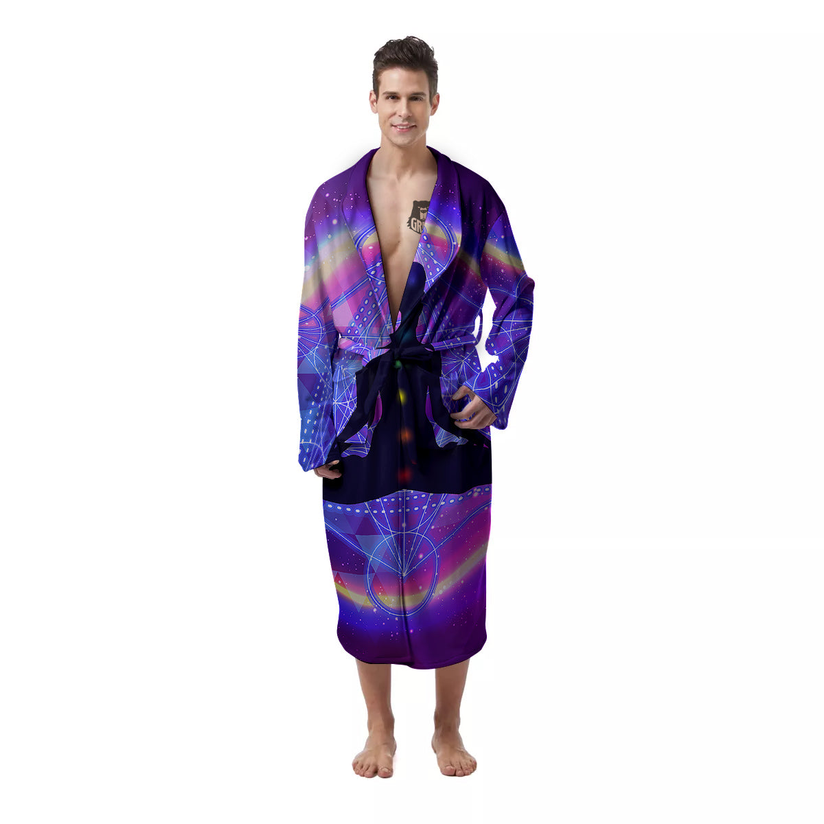 Aura Chakras Colorful Print Men's Robe-grizzshop