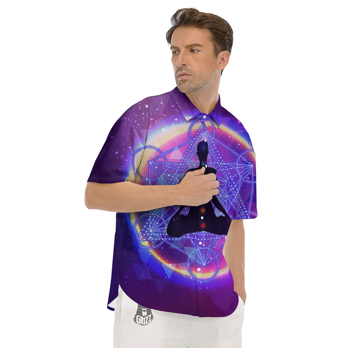 Aura Chakras Colorful Print Men's Short Sleeve Shirts-grizzshop