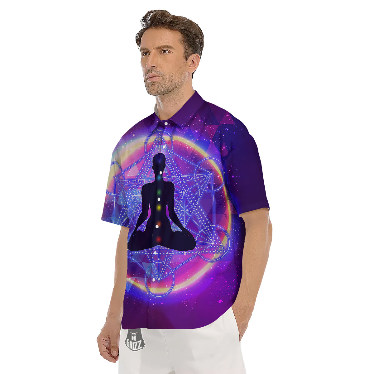 Aura Chakras Colorful Print Men's Short Sleeve Shirts-grizzshop