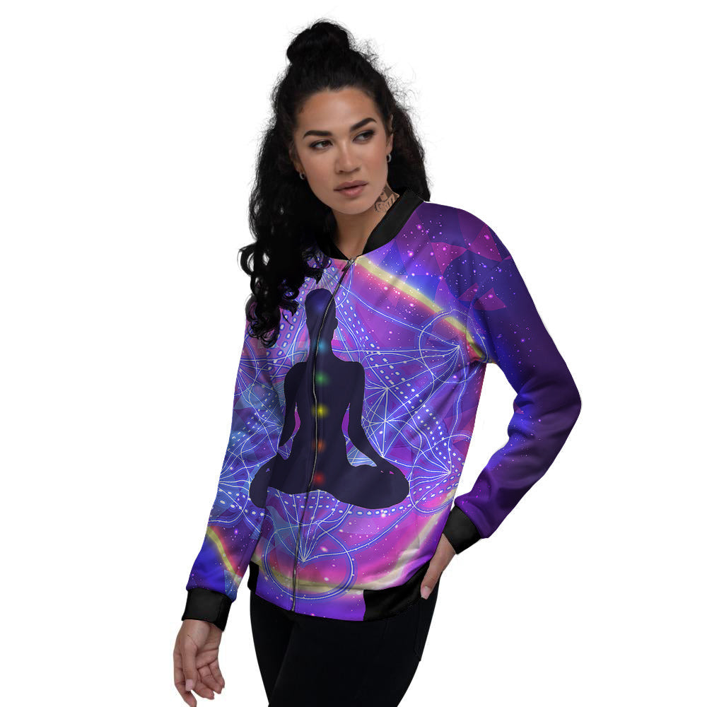 Aura Chakras Colorful Print Women's Bomber Jacket-grizzshop