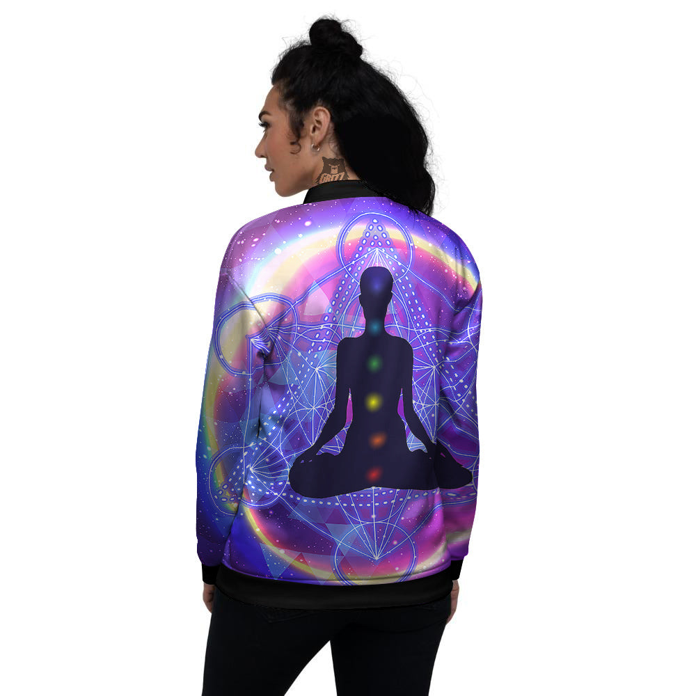 Aura Chakras Colorful Print Women's Bomber Jacket-grizzshop