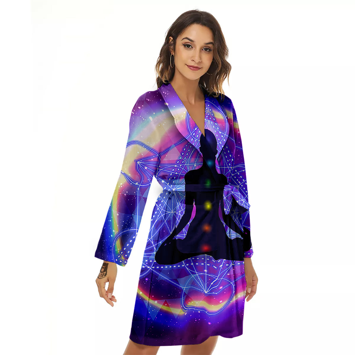 Aura Chakras Colorful Print Women's Robe-grizzshop