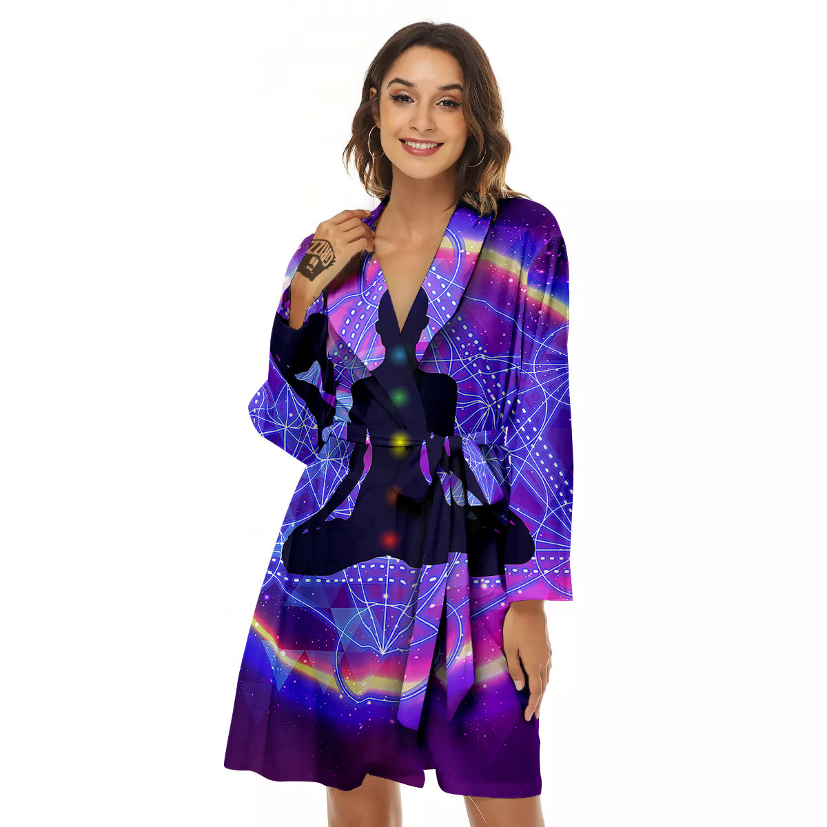 Aura Chakras Colorful Print Women's Robe-grizzshop