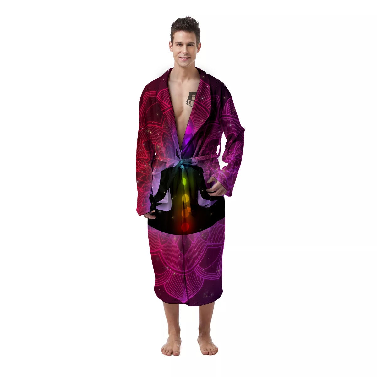 Aura Mandala Chakras Print Men's Robe-grizzshop