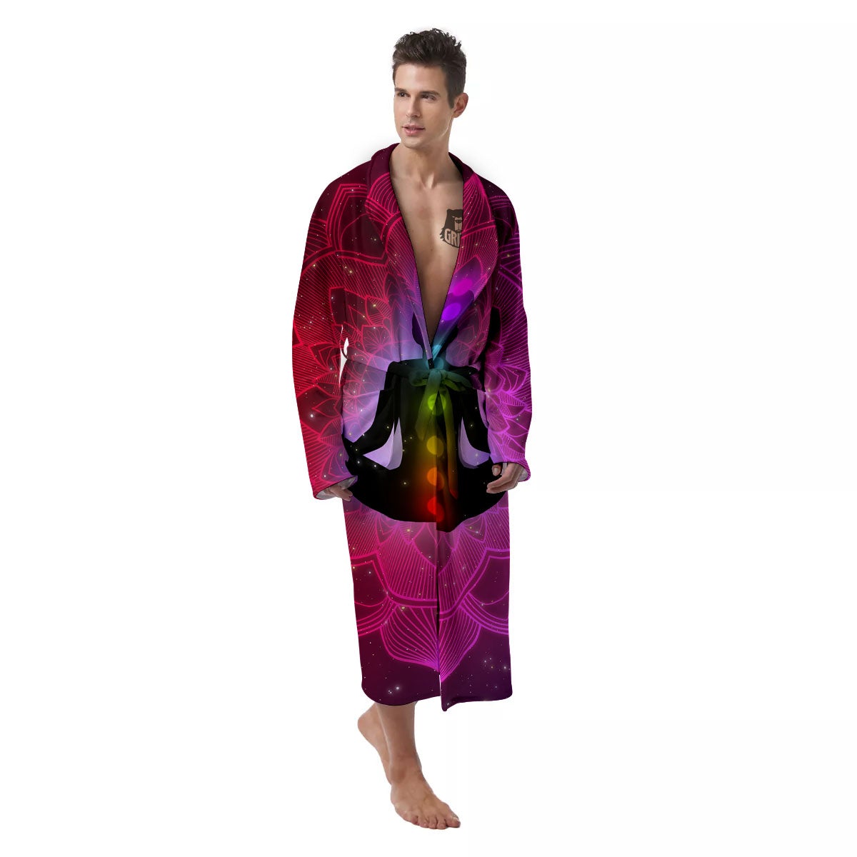 Aura Mandala Chakras Print Men's Robe-grizzshop
