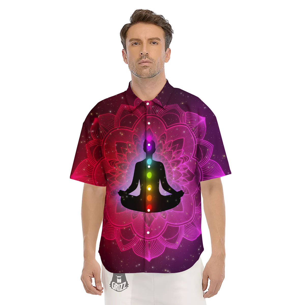 Aura Mandala Chakras Print Men's Short Sleeve Shirts-grizzshop