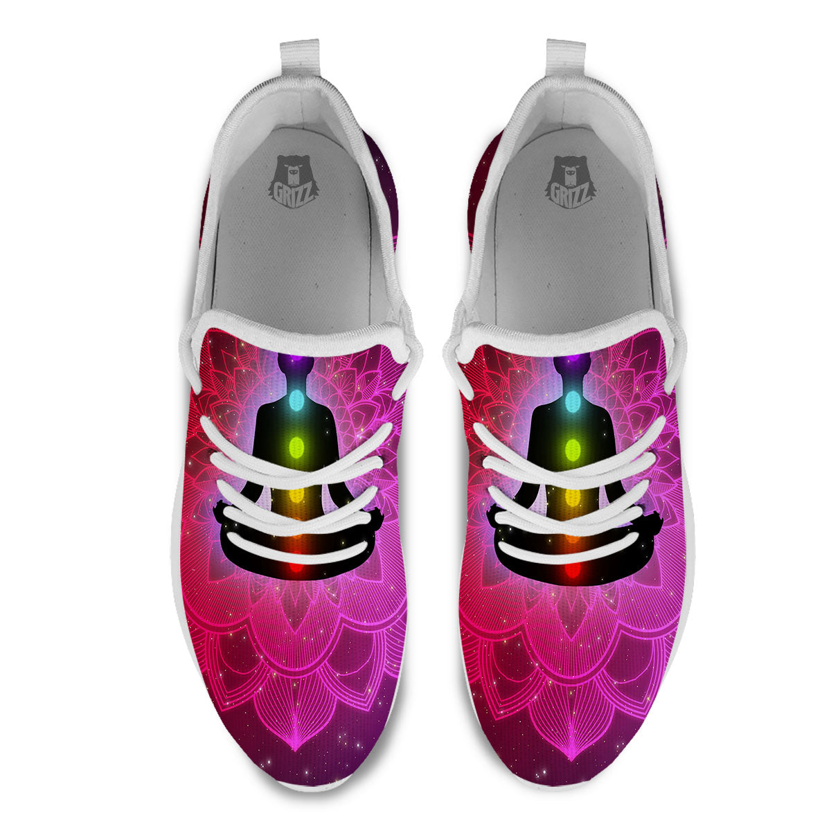 Aura Mandala Chakras Print White Athletic Shoes-grizzshop