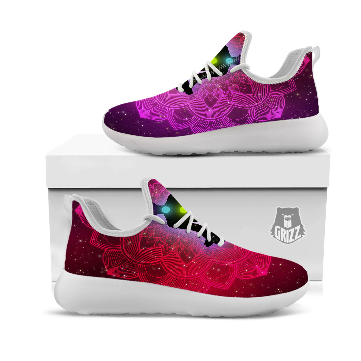 Aura Mandala Chakras Print White Athletic Shoes-grizzshop