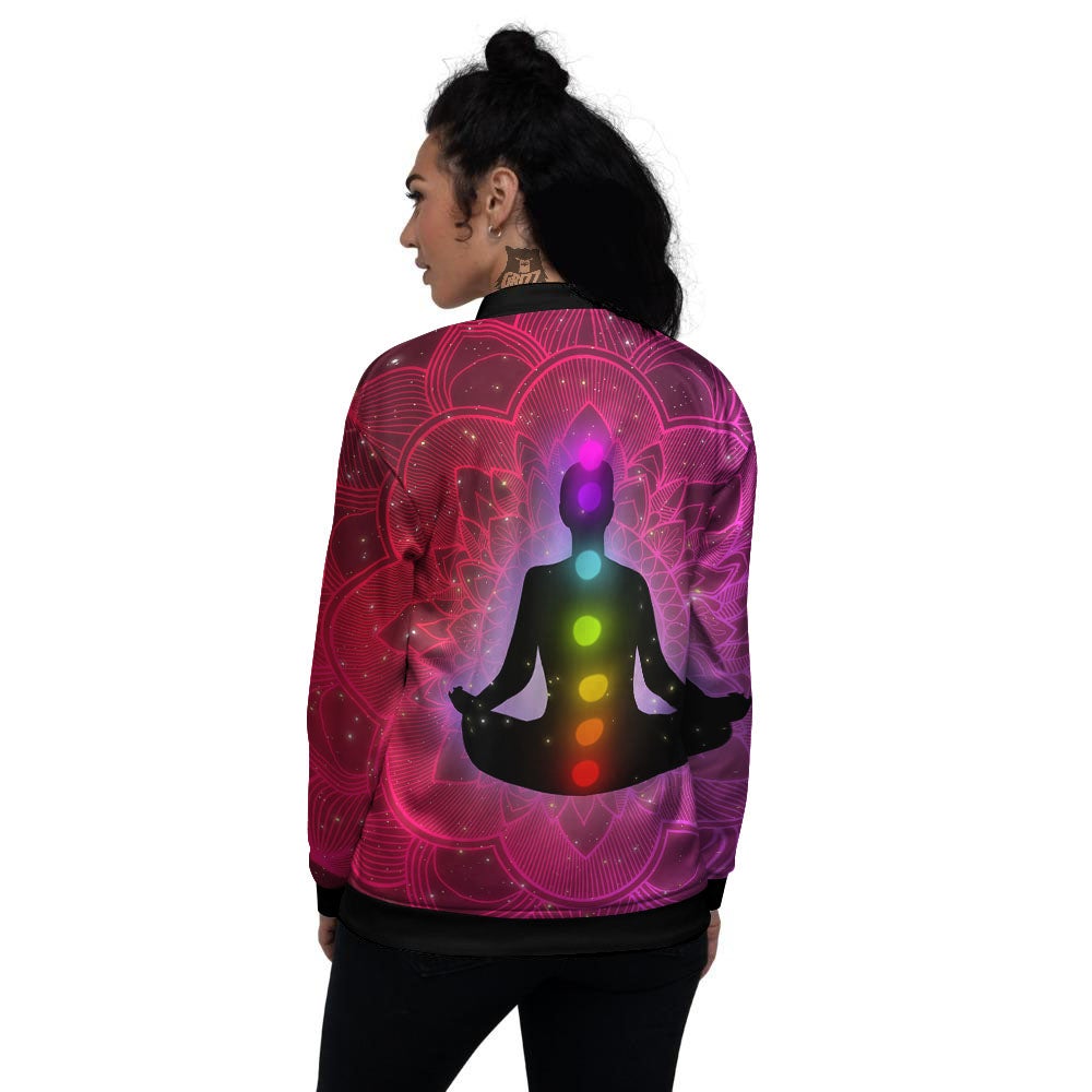 Aura Mandala Chakras Print Women's Bomber Jacket-grizzshop