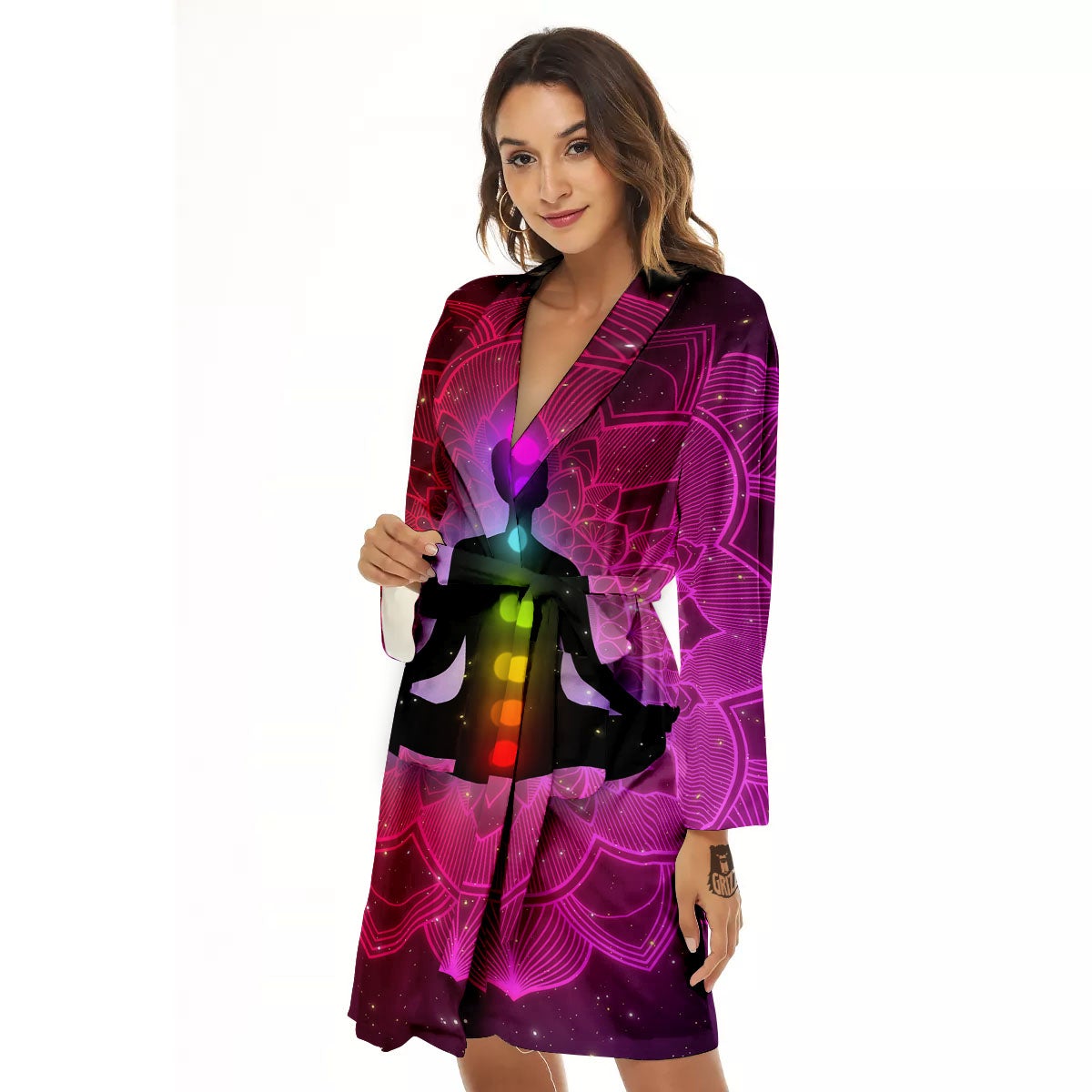 Aura Mandala Chakras Print Women's Robe-grizzshop