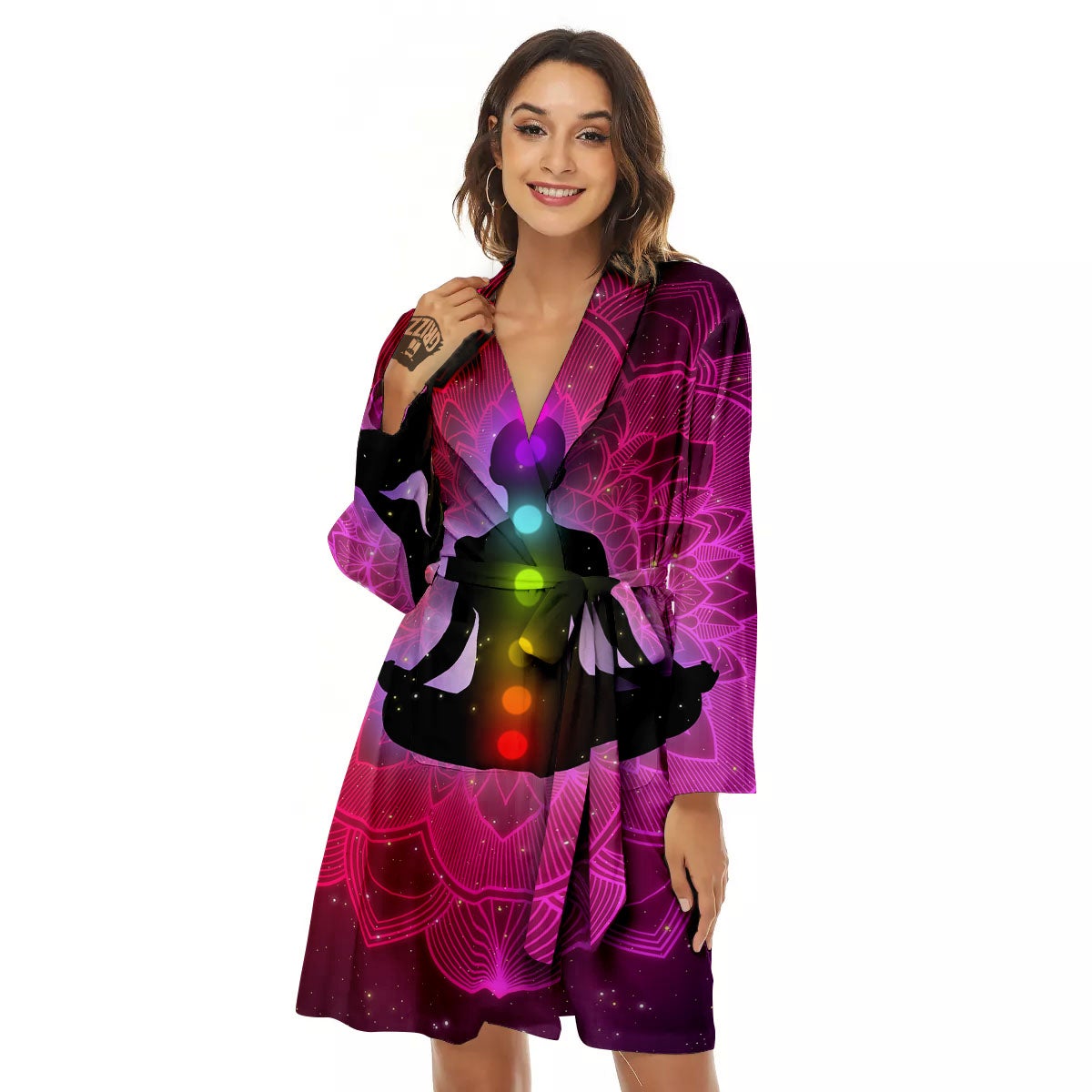 Aura Mandala Chakras Print Women's Robe-grizzshop