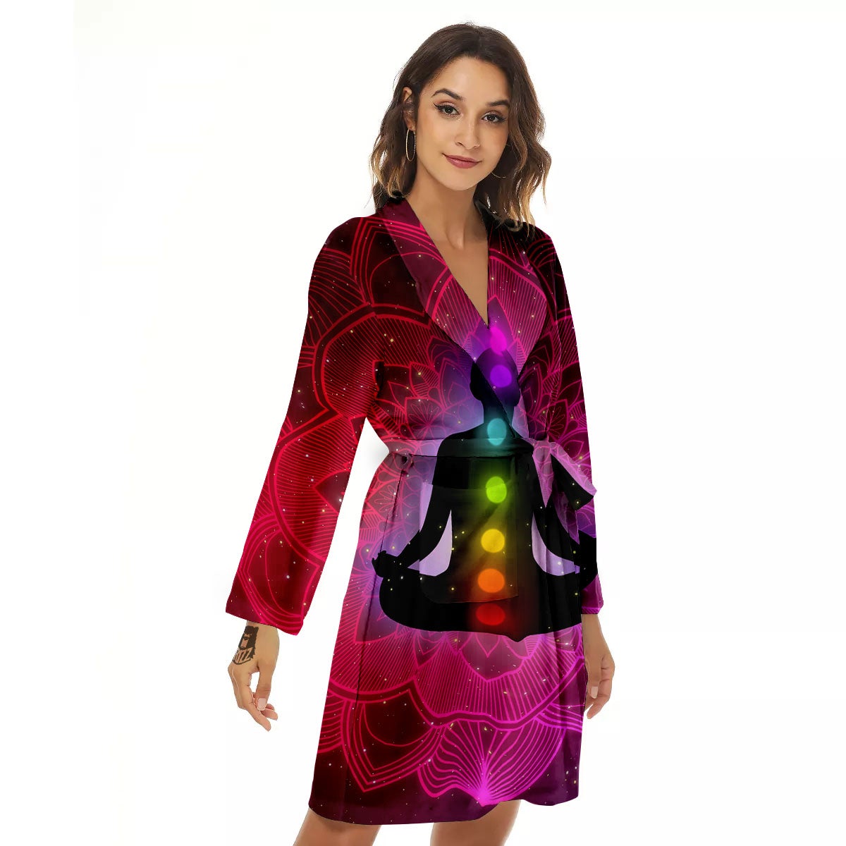 Aura Mandala Chakras Print Women's Robe-grizzshop