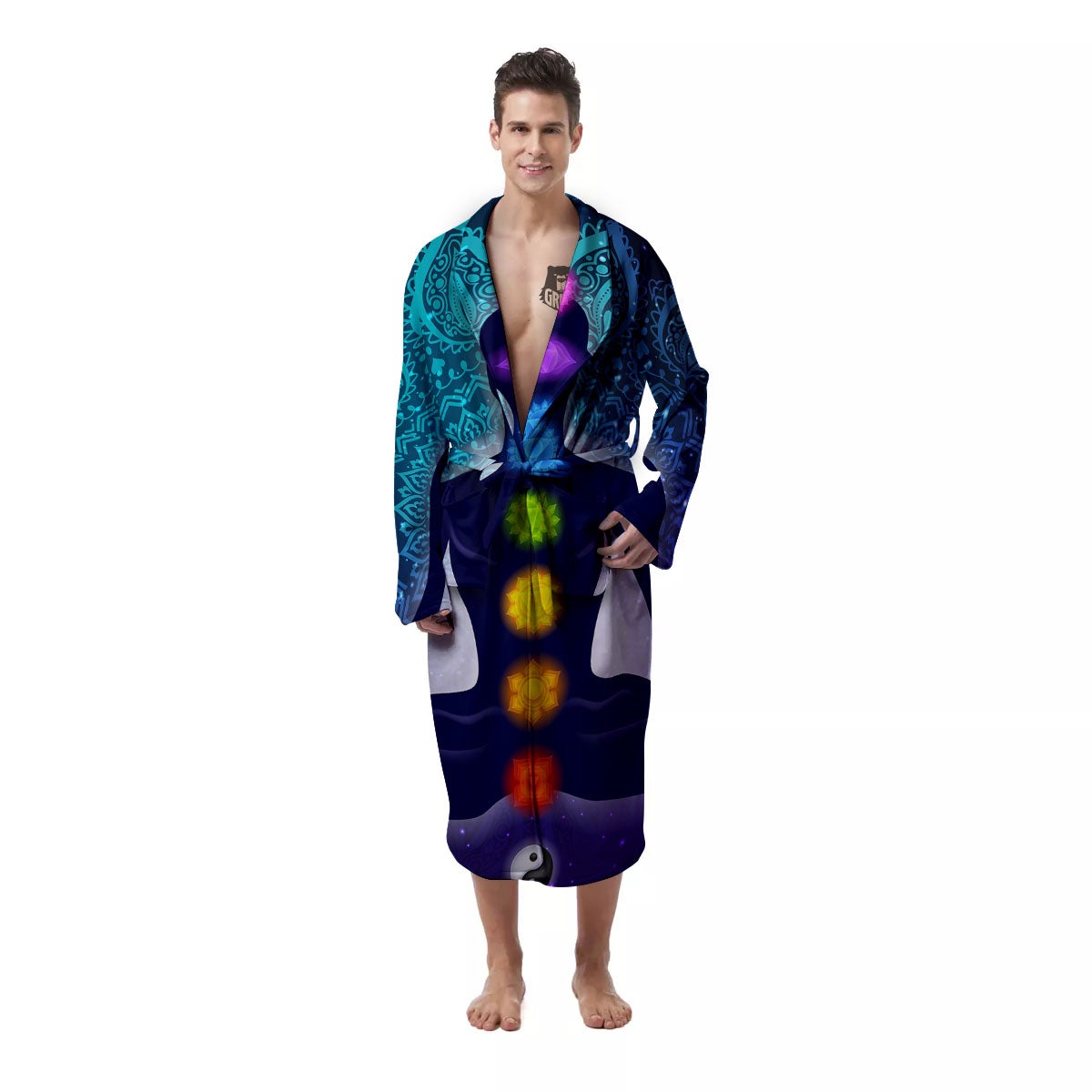 Aura Nine Chakras Print Men's Robe-grizzshop