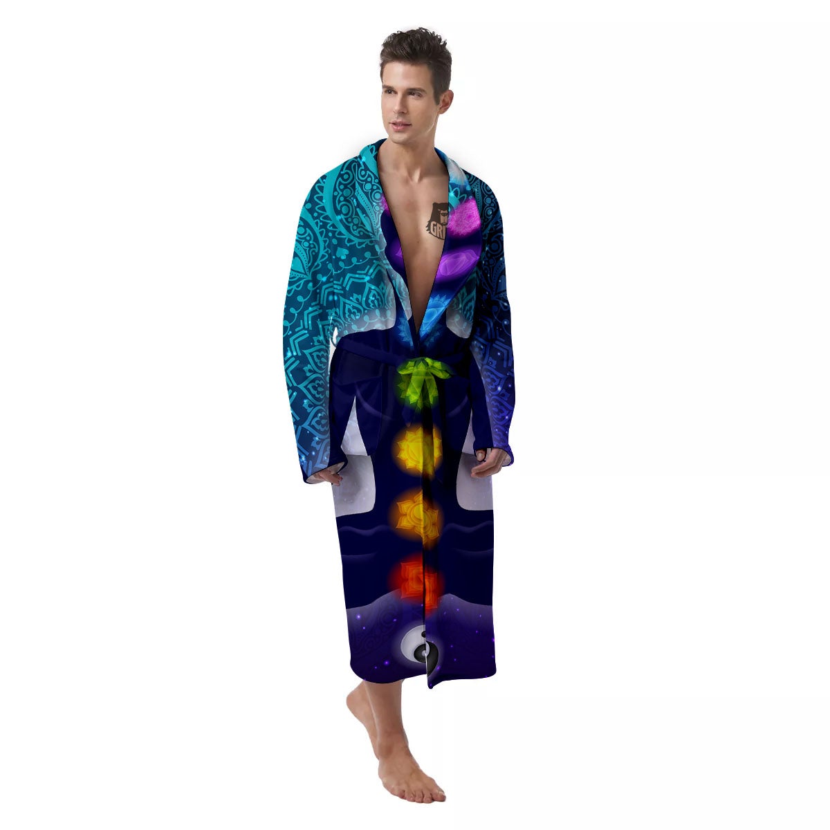 Aura Nine Chakras Print Men's Robe-grizzshop