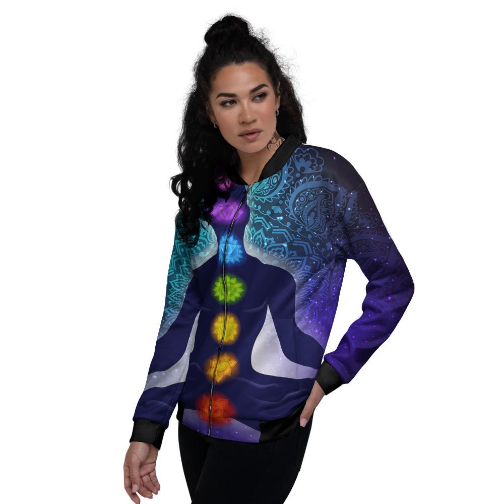 Aura Nine Chakras Print Women's Bomber Jacket-grizzshop
