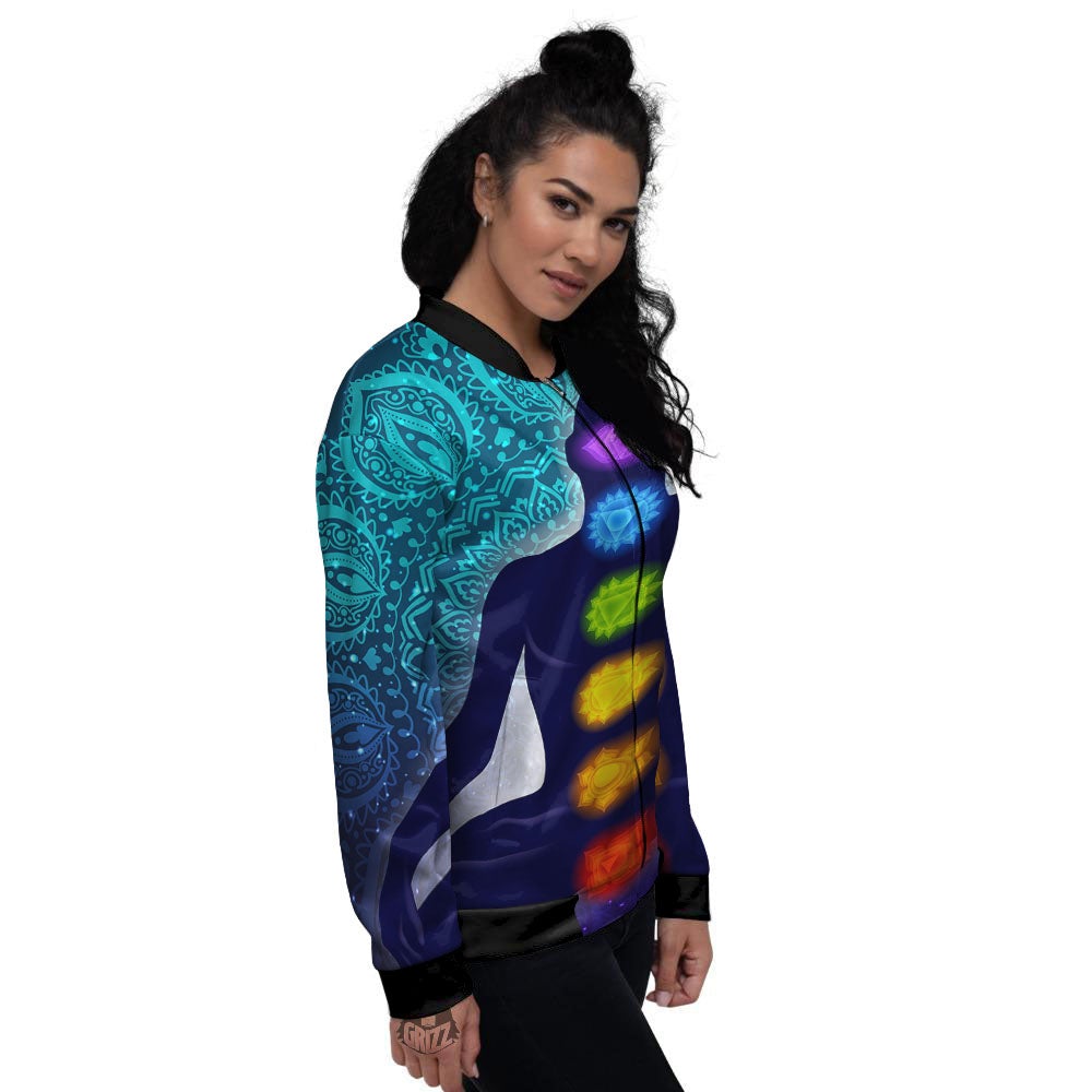 Aura Nine Chakras Print Women's Bomber Jacket-grizzshop