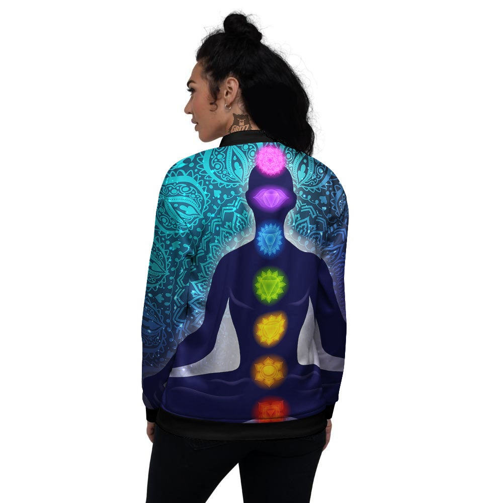 Aura Nine Chakras Print Women's Bomber Jacket-grizzshop