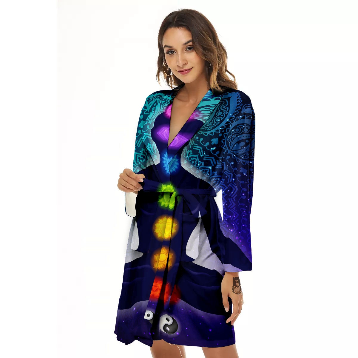 Aura Nine Chakras Print Women's Robe-grizzshop