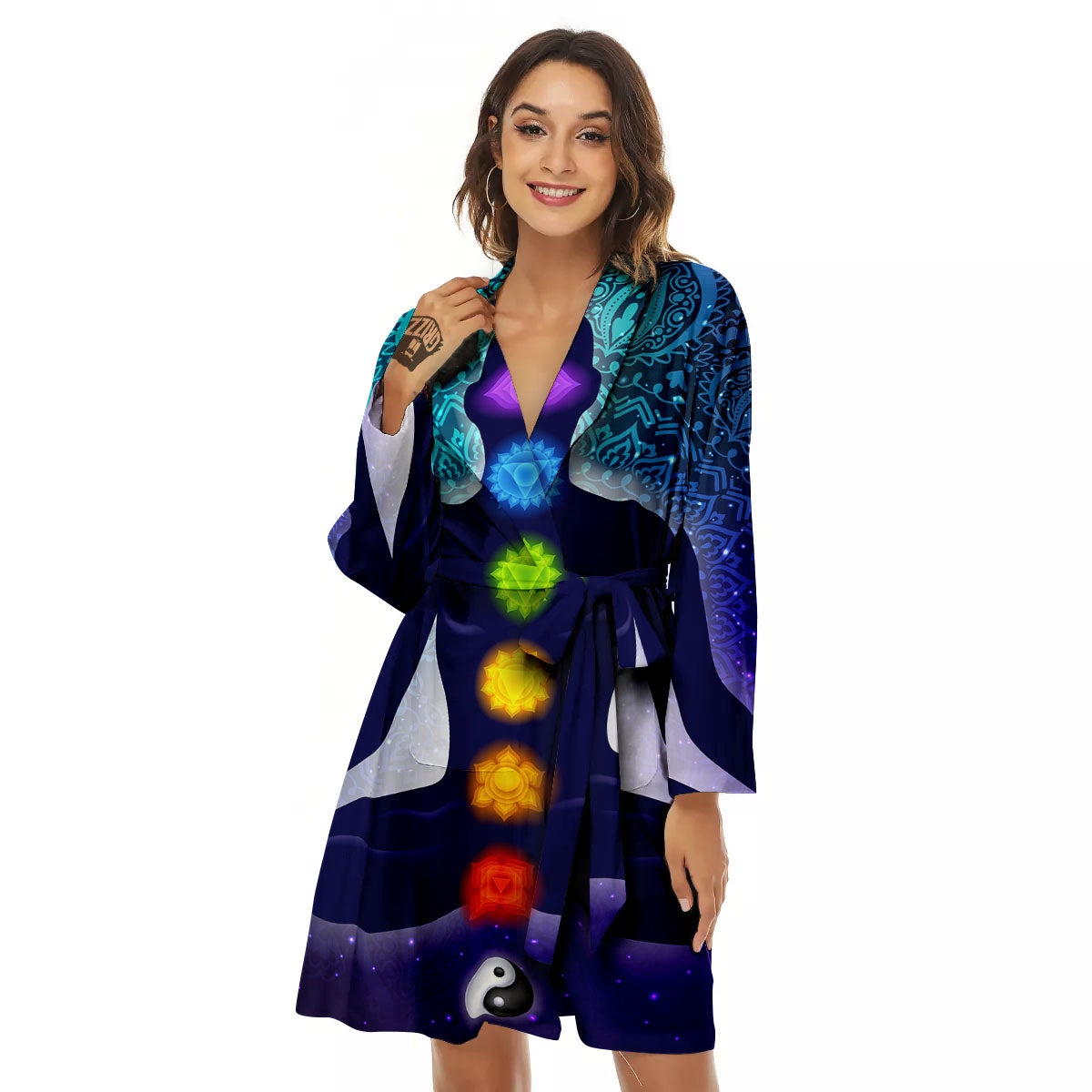 Aura Nine Chakras Print Women's Robe-grizzshop