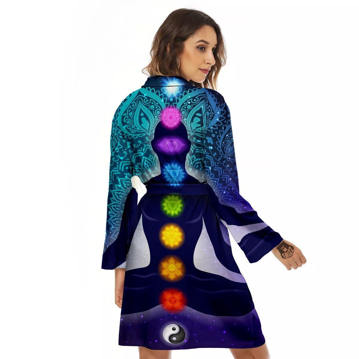 Aura Nine Chakras Print Women's Robe-grizzshop